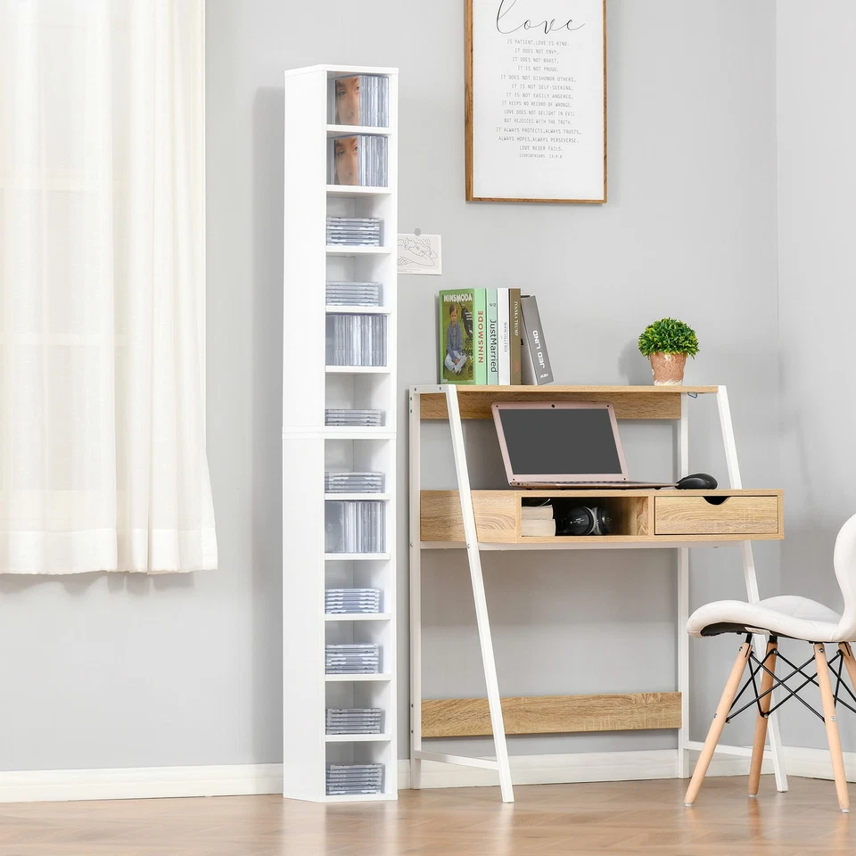 HOMCOM Set 2 Librerie Scaffale porta CD a 12 Ripiani in Legno Bianco - Immagine 2 di 4