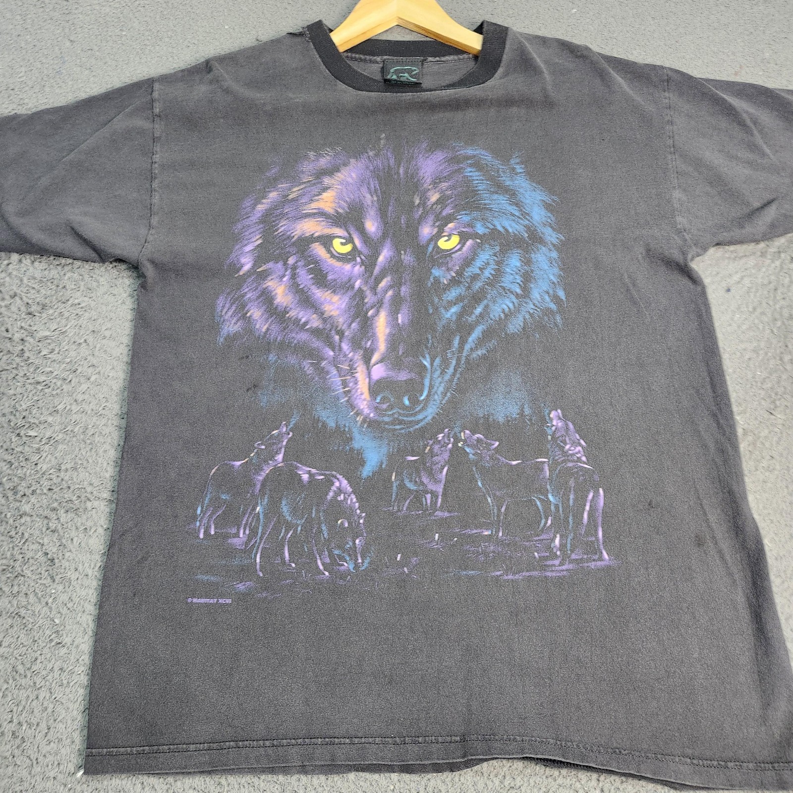Vintage Habitat Shirt Mens Large Black Wolf Pack Park City Utah Graphic 90s