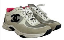 Chanel Tricolor Leather  Suede Interlocking CC Logo Low Top Sneaker, SZ 38