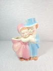 Vintage Shawnee Planter Boy & Girl Dancing Couple Pottery Blue & Pink 6"