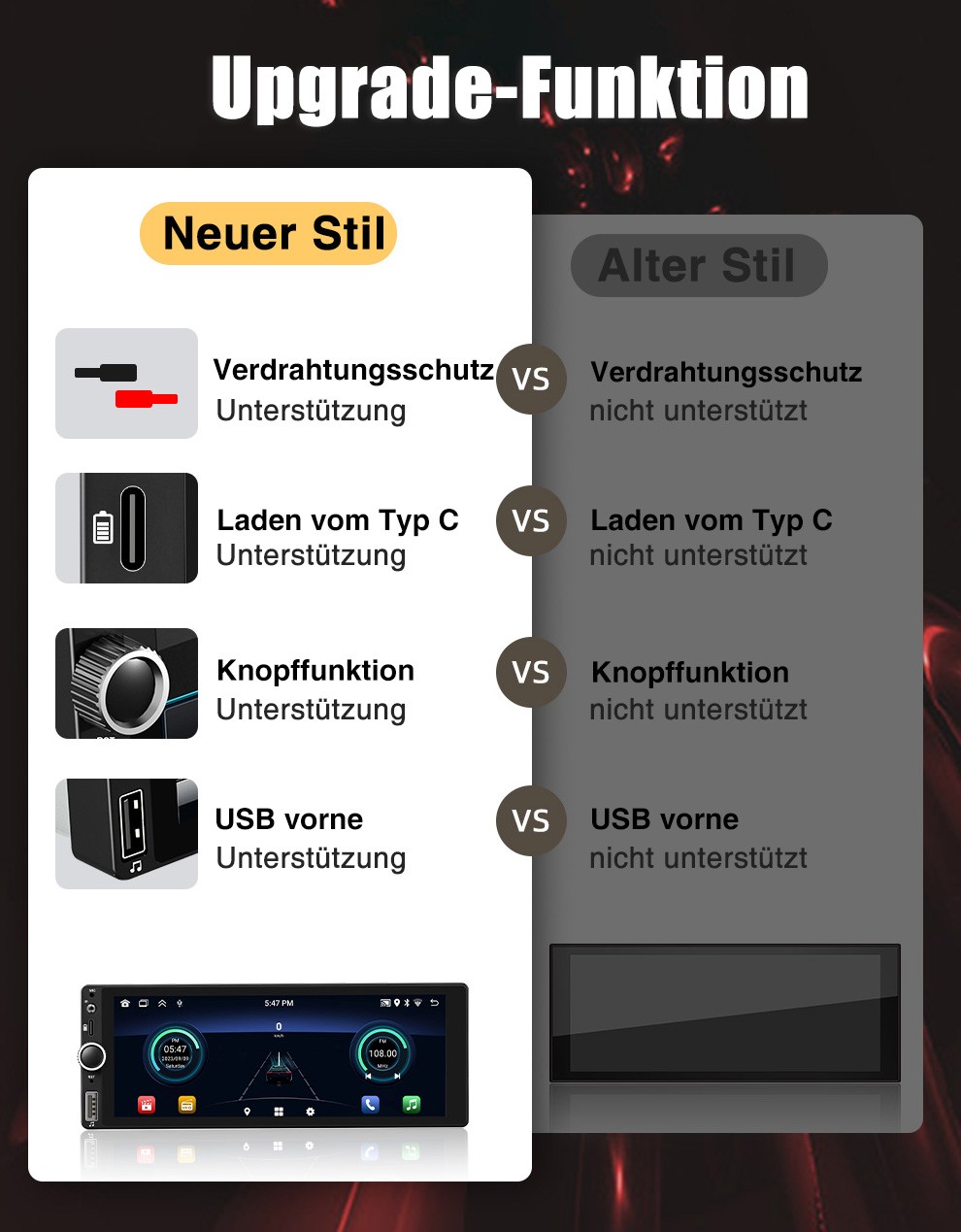 Autoradio 1 DIN Carplay Android 14 4+64G 6.9" Schermo USB BT GPS NAV RD WIFI foto 6
