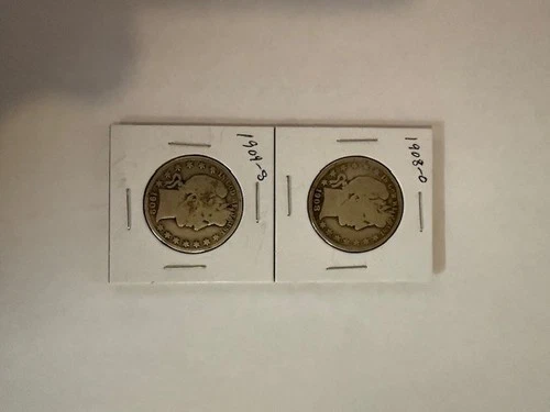 Barber Silver Half Dollars 1908-O & 1909-S