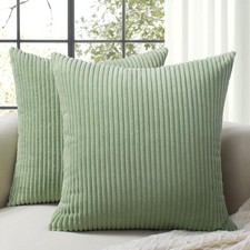 Throw Pillow Covers 18x18, Set of 2 Decorative Soft Corduroy Striped Boho Pillow