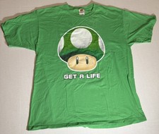 Super Mario Bros T-Shirt Sz XL Luigi Mushroom Get a Life Fruit Of The Loom Green