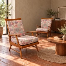 Coppia Poltrone Reclinabili Design Camea Vintage Legno Tessuto Floreale Anni 50