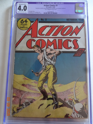 ACTION COMICS #5 CGC 4.0 RESTORED  1938 5TH APP. OF SUPERMAN RARE 1939
