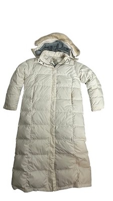 LL Bean Ultrawarm Goose Down Fur Trimmed Hood White Puffer Long Coat L