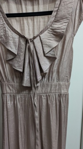 Sunny Girl Ladies Dress Sz 12 A-Line Brown Silk Blend Cap Sleeve Flutter V-Neck - Picture 11 of 23