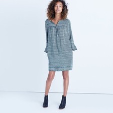 MADEWELL Silk Starland Dress Bandana Floral Teal Green Sz XS ZZ40 