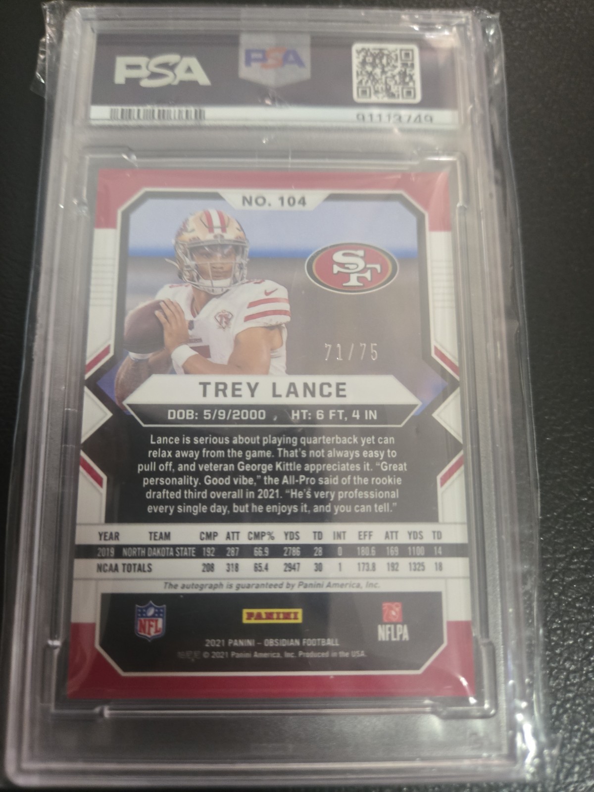 2021 Panini Obsidian - Rookies Trey Lance #104 Electric Etch Orange /75 PSA 9  view 4