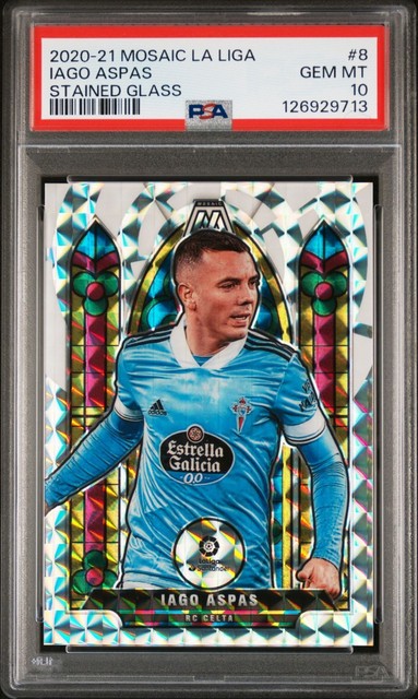 Iago Aspas 2020-21 Panini Mosaic La Liga #8 Stained Glass Case Hit SSP PSA 10