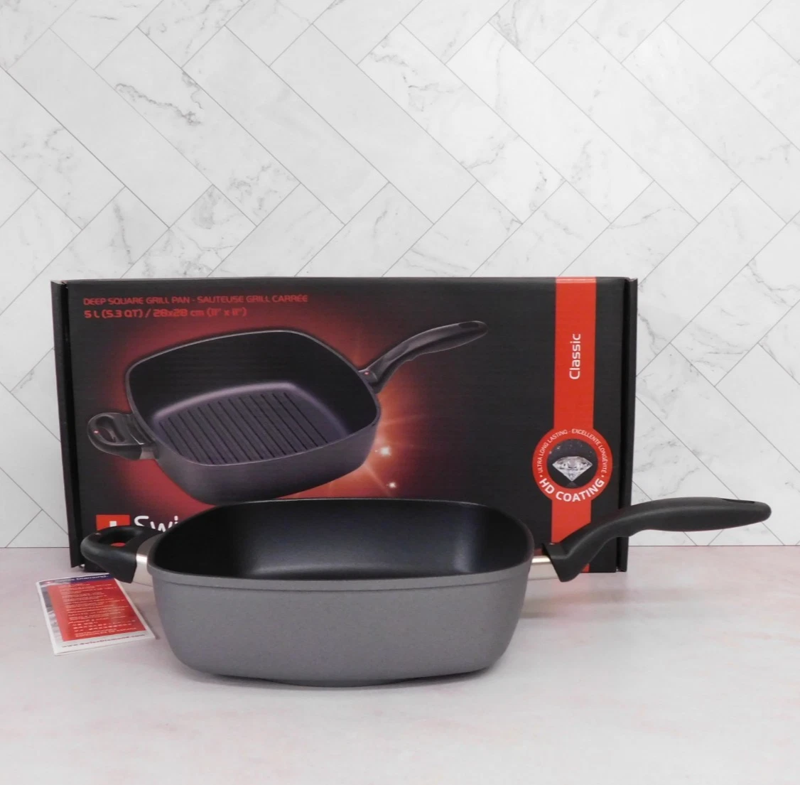 Swiss Diamond Classic Nonstick Deep Square Grill Pan, 11 Inch - NEW