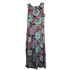 Talbots Womens XS Floral Paisley Sleeveless Maxi Dress Blue Pink Green Keyhole