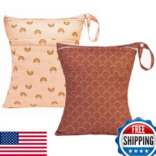 ALVABABY 2pcs Cloth Diaper Wet Dry Bags Waterproof Reusable Two Zipper