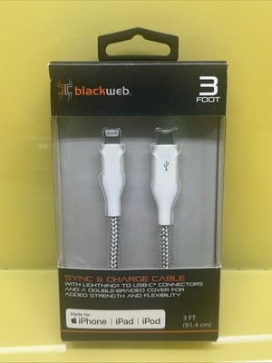 BLACKWEB Sync & Charge Cable  to USB-C | 3' | iPads Or Phone 3 Feet New