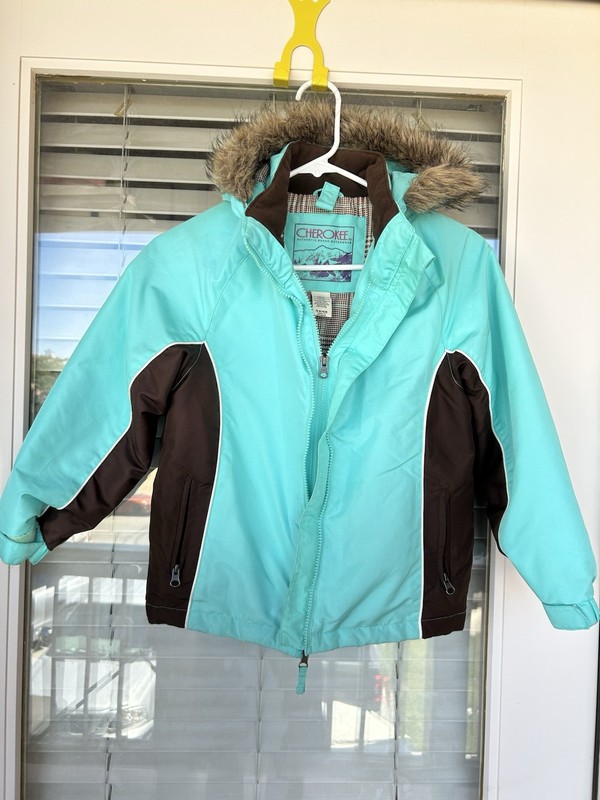 CHEROKEE Girl's Teal Jacket With Removable Faux Fur Trimmed Hood Size 6/6X