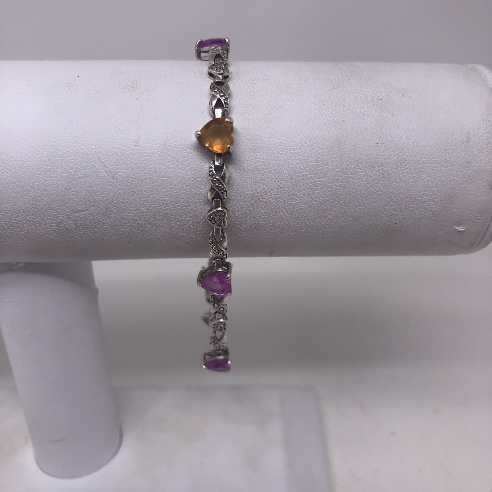 AVF Sterling Silver Pink Ruby Yellow Citrine Hear… - image 2