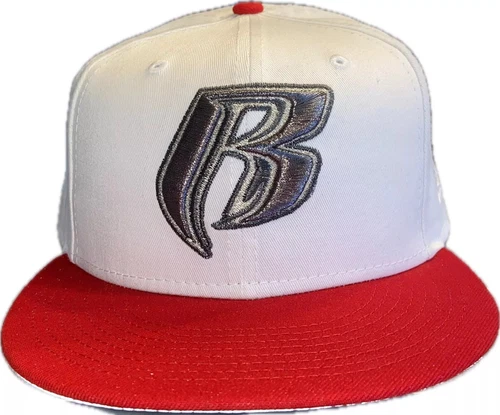 RUFF RYDERS NEW ERA 7 5/8 59FIFTY FITTED HAT White Red w/ Reflective Undervisor