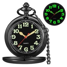 Smooth Pocket Watches Quartz Arabic Numerals Men Arabic Numerals with Chain B...