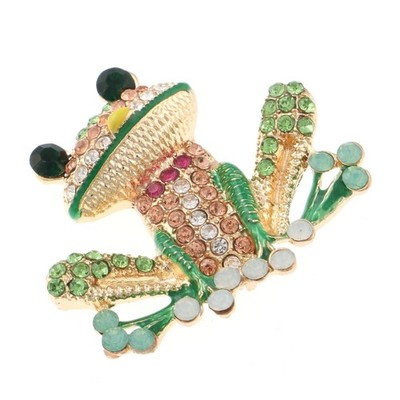 Gold Tone  Metal Rhinestone Crystal Frog  Brooch P1339-GGN