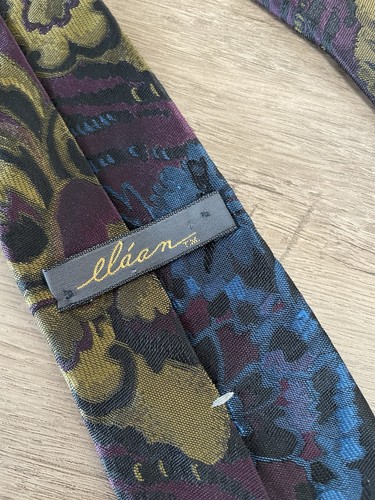 Vintage Elaan Mens Formal Blue & Gold Floral Neck Tie - Picture 5 of 5