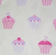 Pink White CUPCAKE Small Muffin Cake Curtain Cushion Bedding Fabric Material