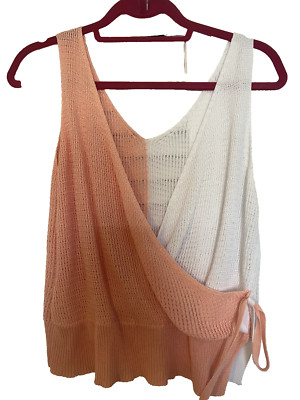 Francescas White & Peach Color Block Wrap Top Size L New without Tags