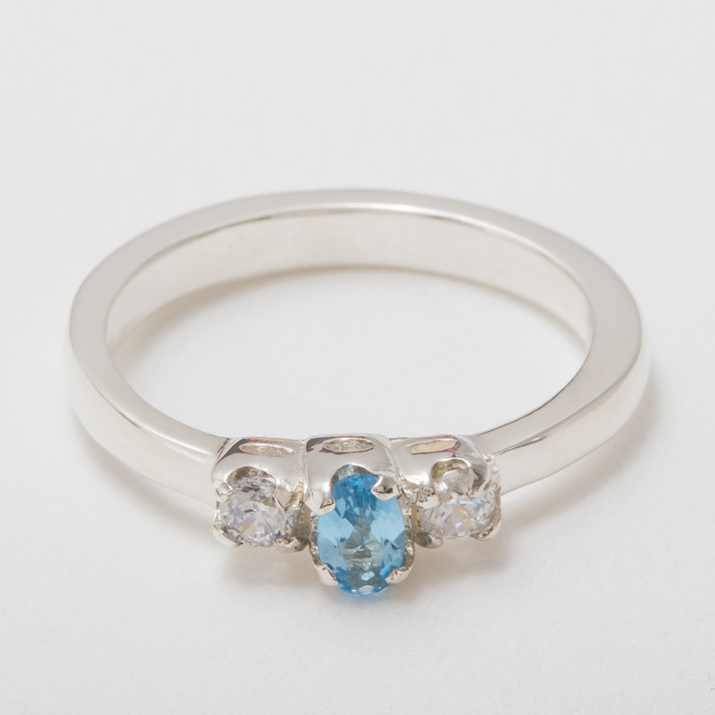925 Sterling Silver Natural Blue Topaz & CZ Womens Trilogy Ring - Sizes ...