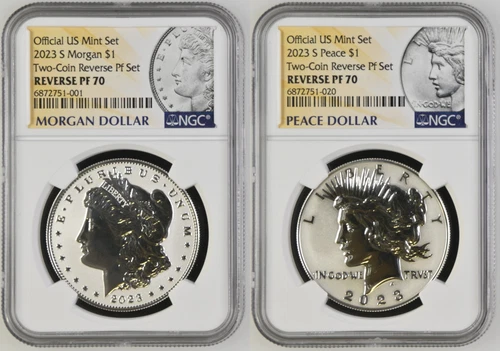 2023 S Morgan & Peace Dollar  Reverse Proof Set - NGC PF70