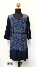 White Stuff Velveteen Sleeve Floral Shift Dress Blue 3/4 Sleeve UK 12 Tunic