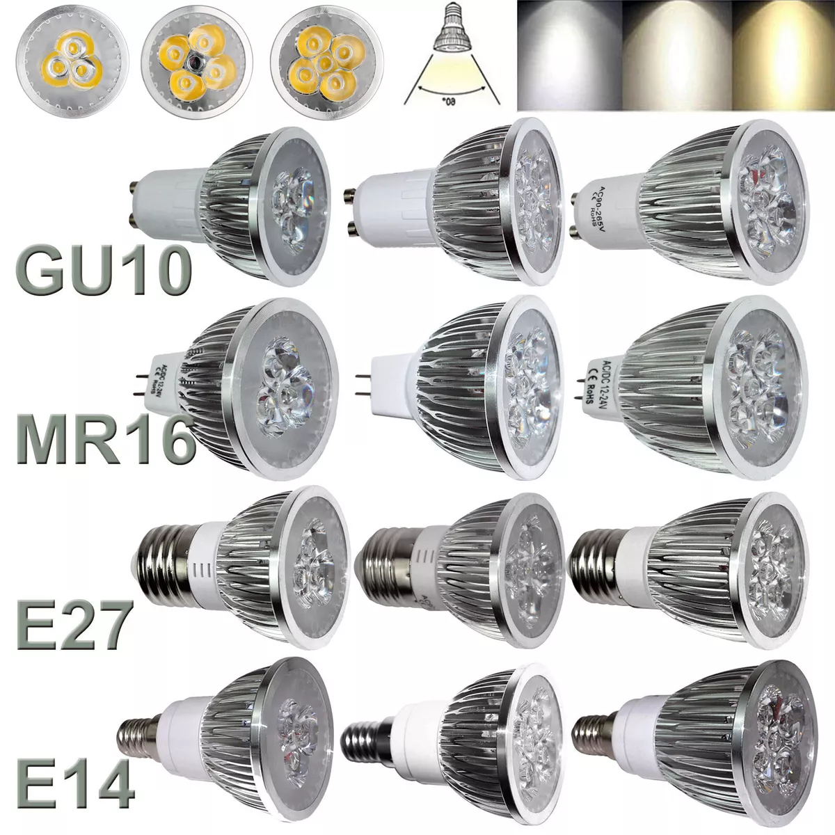 Dimmable LED Spotlight Bulbs GU10 MR16 E27 E14 9W 12W 15W 110V 220V Spot Lamps