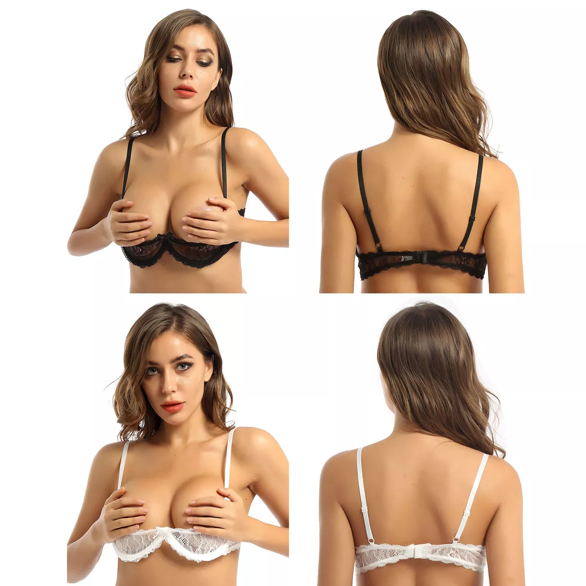 Women Bralette Hollow out Lace Push Up Bra Top See Through Open Cups  Bralette