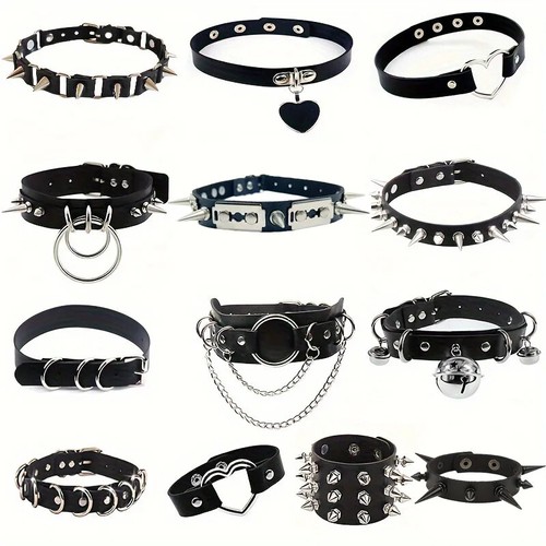 Women Men Gothic Rivet Heart Collar Punk Choker Girl PU Leather Necklace Jewelry - Picture 4 of 40