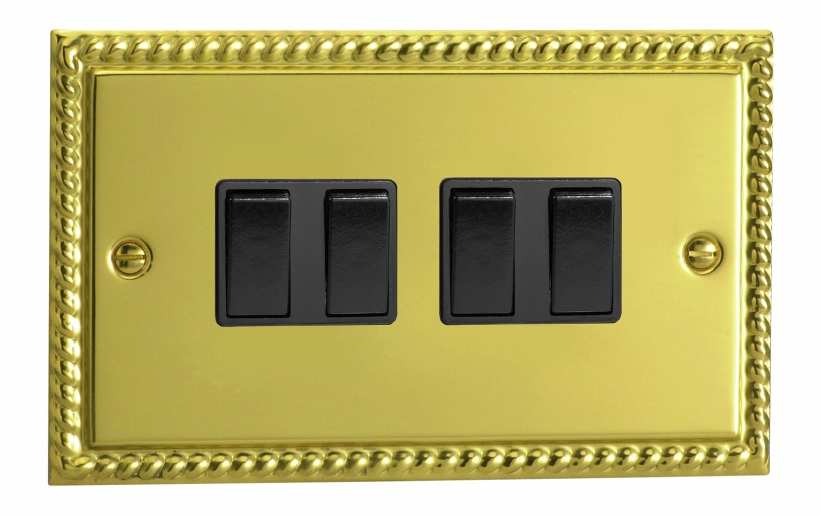 Varilight XG9B Georgian Polished Brass 4 Gang 10A 1 or 2 Way Rocker Light Switch
