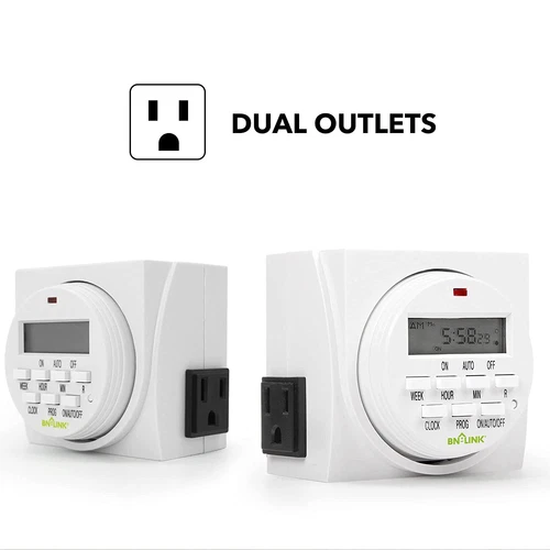 BN-LINK 2Pack 7 Day Heavy Duty Digital Programmable Timer Switch Dual Outlet 15A