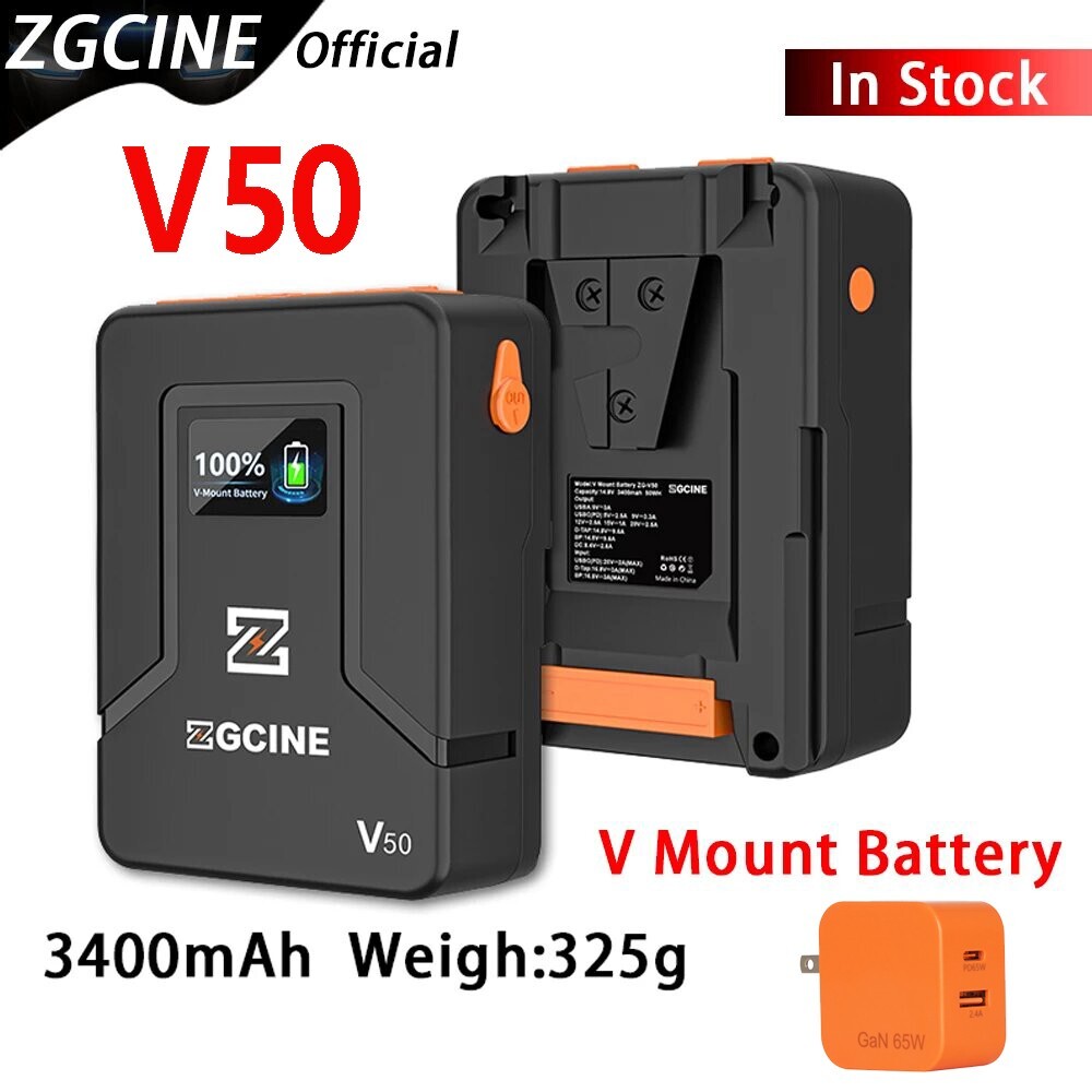 Batterie à Monture V ZGCINE ZG-V50 Mini 3400mAh | Kit Chargeur 65W PD D-Tap BP pour Caméra Vidéo