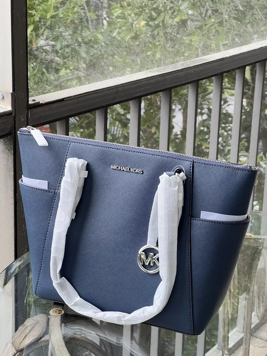  Michael Kors Charlotte Large Top Zip Tote (Navy/Silver