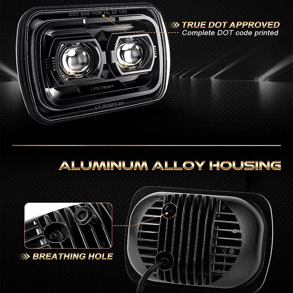 Pair 5x7 7x6'' LED Headlights Hi-Lo For Dodge W150/250/350 D150 1981-1993 Ram 50 - Image 4 of 4