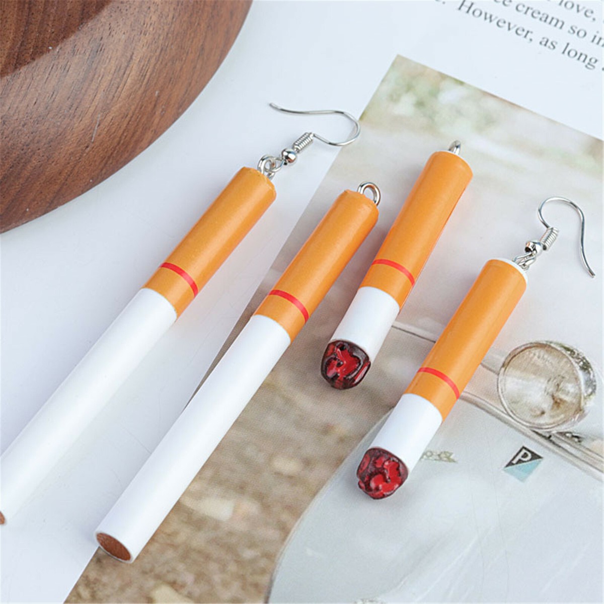 Pairs Resin Fake Cigarette Charm Pendant Smoke Earring Jewelry Keyring  Crafts