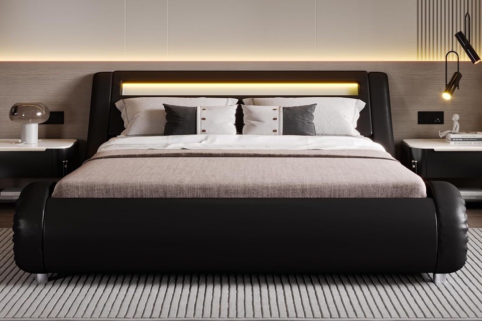 IMUsee Wave-Like Curve Deluxe Upholstered Modern Bed Frame