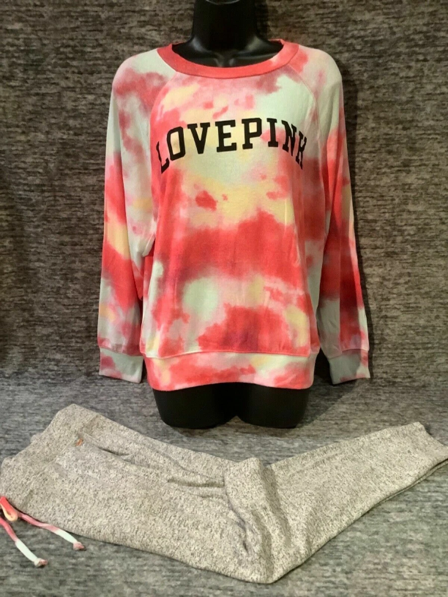 Victoria s Secret Pink Sunset Tie Dye Cozy Pullover Jogger Pants Set M NIP