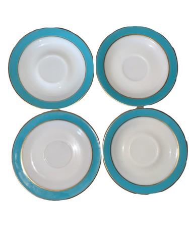 Pyrex türkis blau gold Streifen Teller Untertasse 6,25"