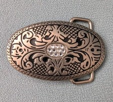 Small Women's Vintage Silver Tone Etched Western Belt Buckle W/ Gems 2.5"