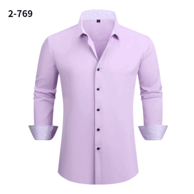 elastic dress shirts Lroveb Mens Dress Shirts Non Ironing Elastic Men's Long Sleeved Shirt Lapel Solid Color Button Shirt Navy