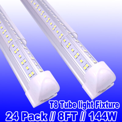 24PCS LED Shop Light 8FT  144w Ceiling Fixture 6500K Super Bright White 18000lm