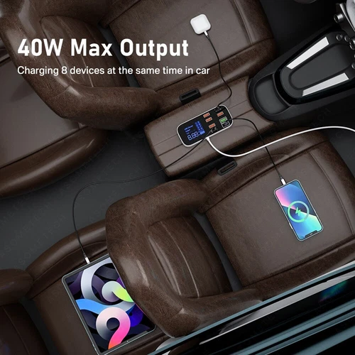 40W 8-port multi USB car charger C-type PD QC3.0 fast charging charger station- - Picture 7 of 9