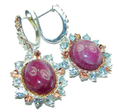 Stern Rubin Ohrringe 925 Sterling Silber rot Handarbeit Statement Edelstein Schmuck