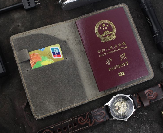 Cow Leather Passport Holder Wallet Bifold Card Pouch Ticket Bag Gray H786-image