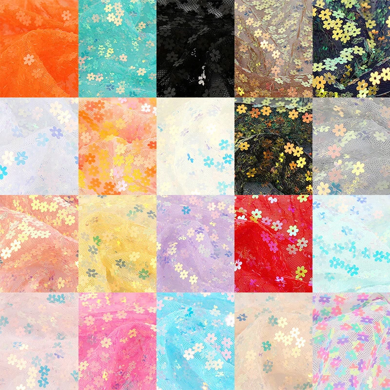 Flower Shaped Sequin Fabric Floral Sparkly Bling Shiny for Dress Background - Image 3 of 4
