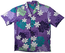 Royal Creations Plumeria Floral Camp Shirt Men L Purple Vintage Aloha USA Made